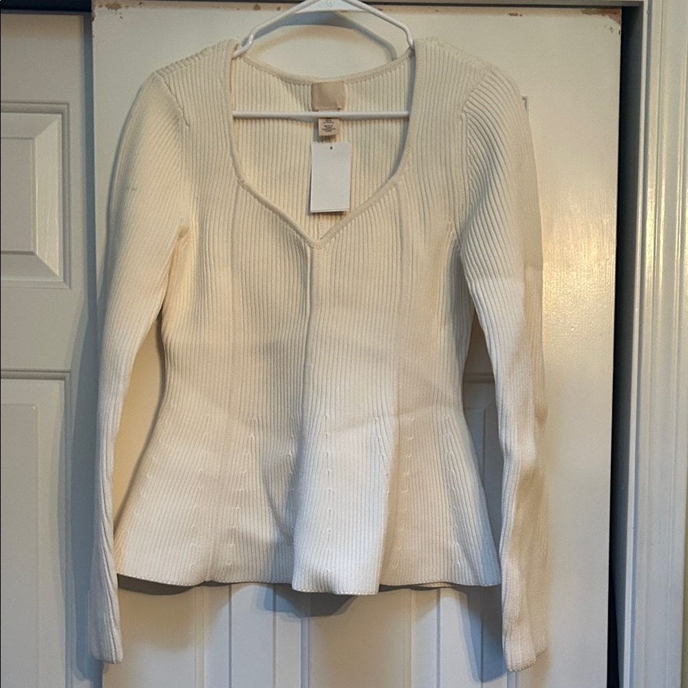 H&M Off-White Ribbed Knit Top